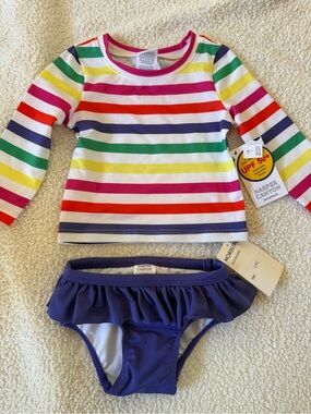 Harper Canyon Kids Rainbow Stripe UPF Swim suit Multicolor Navy baby 6 month new